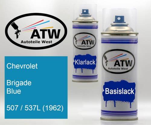 Chevrolet, Brigade Blue, 507 / 537L (1962): 400ml Sprühdose + 400ml Klarlack - Set, von ATW Autoteile West.